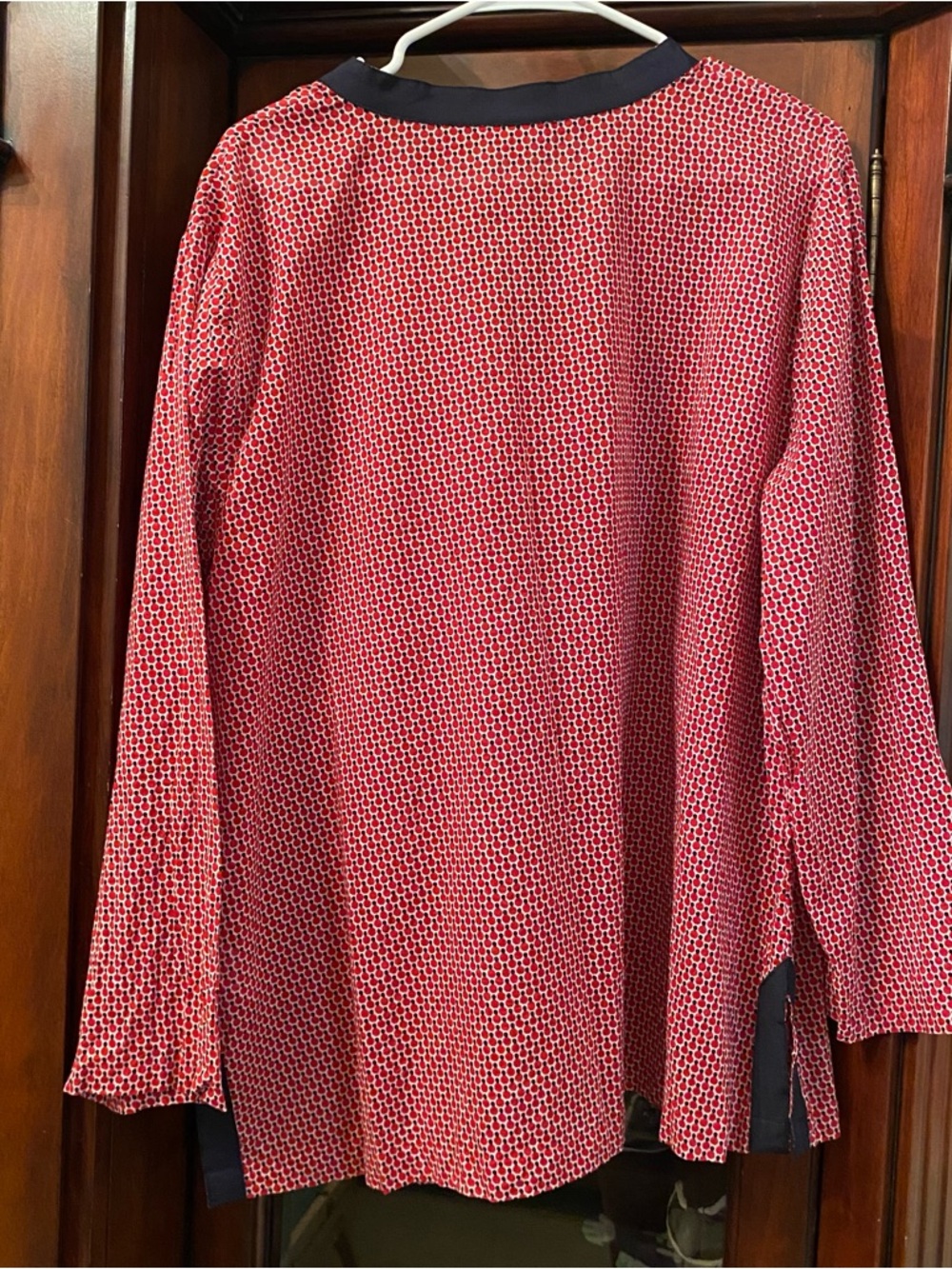 Talbots Red and Navy Printed Tunic with Embroidered Placket - Picture 6 of 7